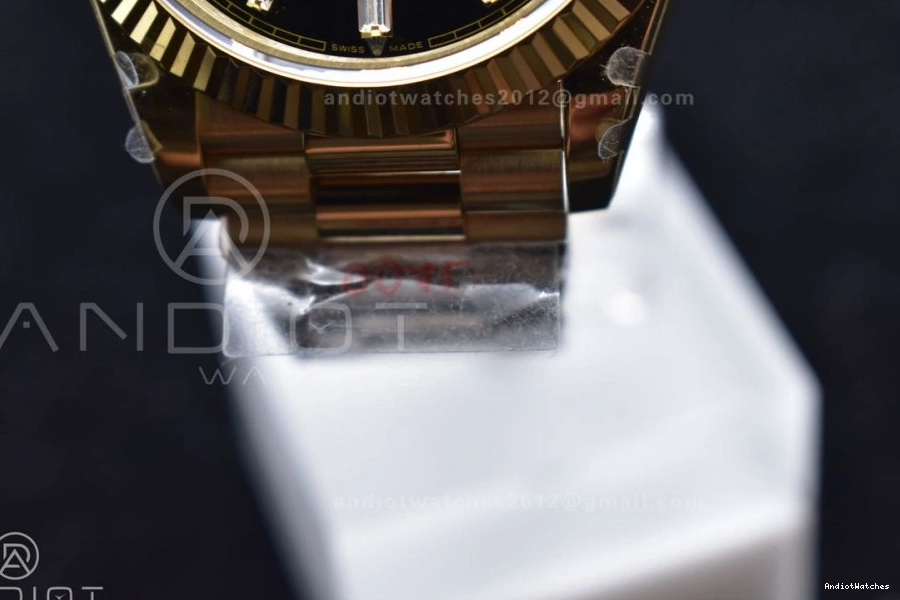 Black President 721 YG A2836 Breathable Plated Bracelet Markers Dial DayDate On 904L 40 GMF Crystal Steel V 0304